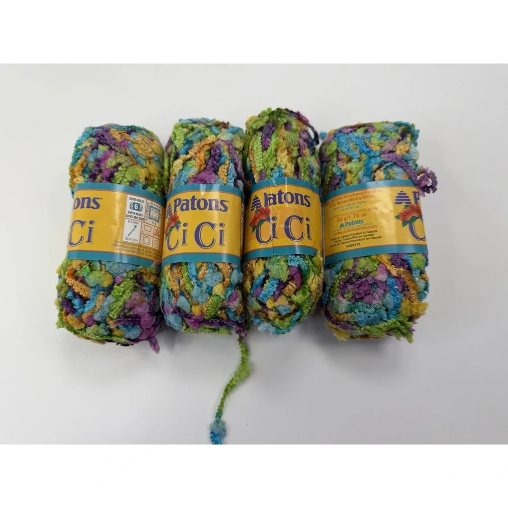 Patons Ci Ci Yarn Lot 4 Super Bulky Pom Pom Novelty Multicolor Parade